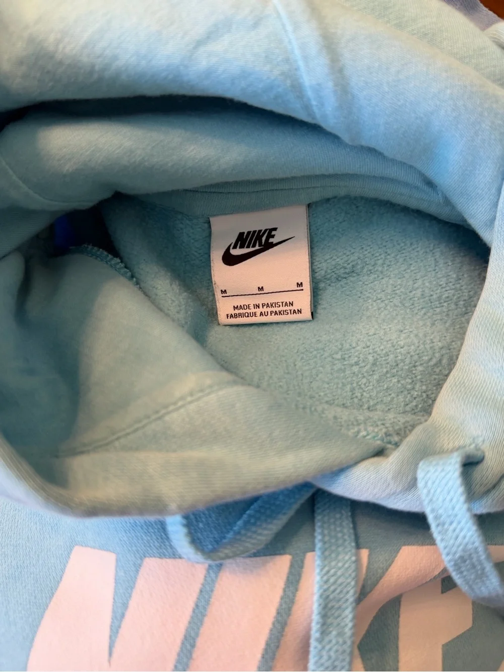 Nike Men's Light Blue Pullover Hoodie with White Logo